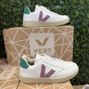 Tênis  V-12 Cadarço Branco, Roxo e Verde Couro Legítimo