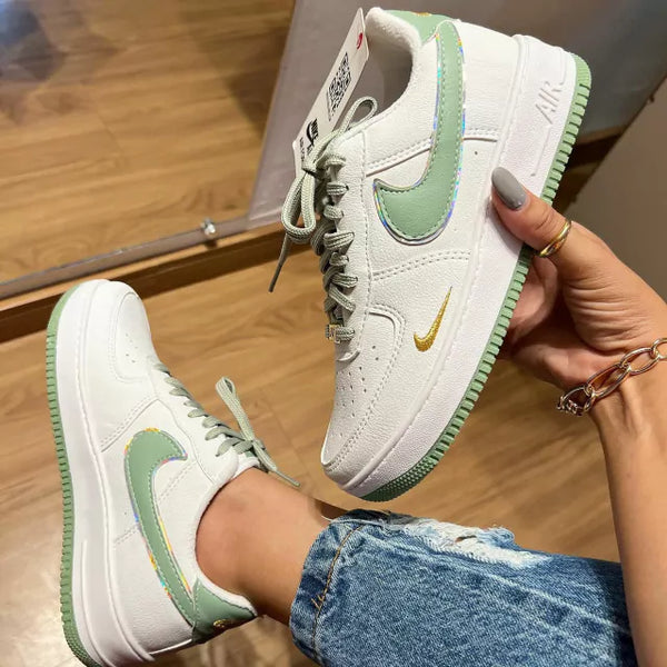 Tenis Nike Air Force 1 Branco e Verde Feminino Premium