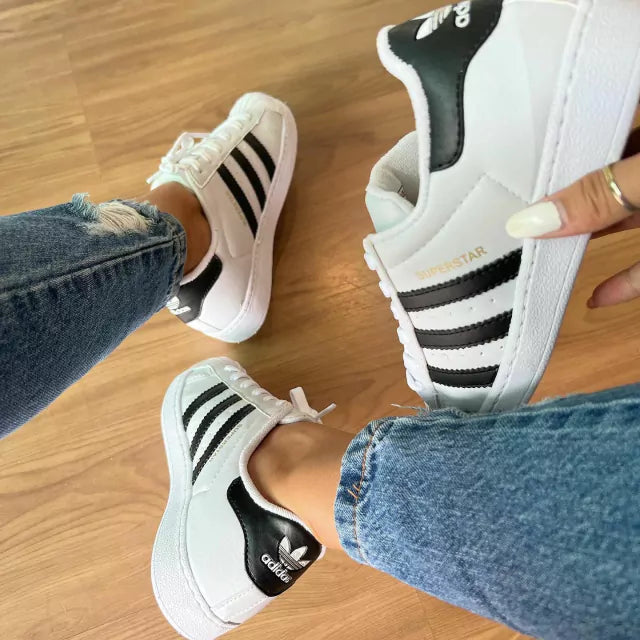 Tênis Adidas Super Star Branco e Preto Feminino Premium