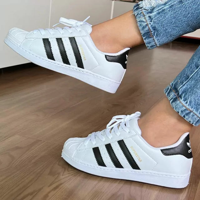 Tênis Adidas Super Star Branco e Preto Feminino Premium