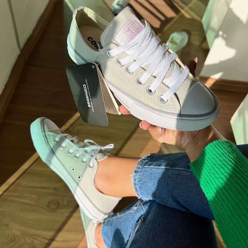 All star hot sale couro cinza